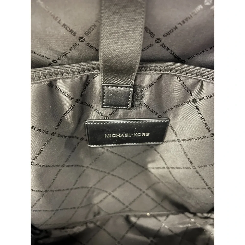 Michael Kors Cooper Bag Mens Large Blue Gray Logo Jacquard Commuter Backpack